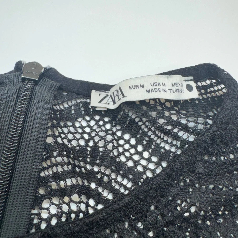 Zara Crop Top Womens Medium Black Lace Crochet Boho Goth Coquette